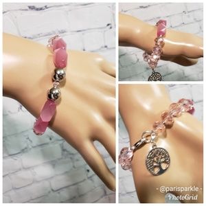 Handmade Pink & Silver Bracelet with Charm